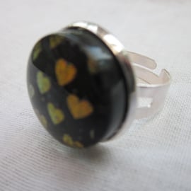 Handmade glass cabochon modern ring -'Flame' heart dichroic 