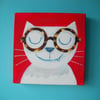 Spectacles Cat- original fun cat painting on canvas, with FREE SHIPPING UK