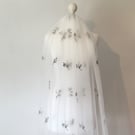 Gardenia - Floral White Wedding Veil With Embroidered Flowers 