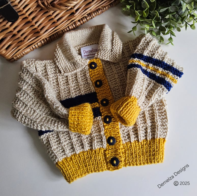 Designer Hand Knitted Baby Boys Cardigan Size 3-9 months size