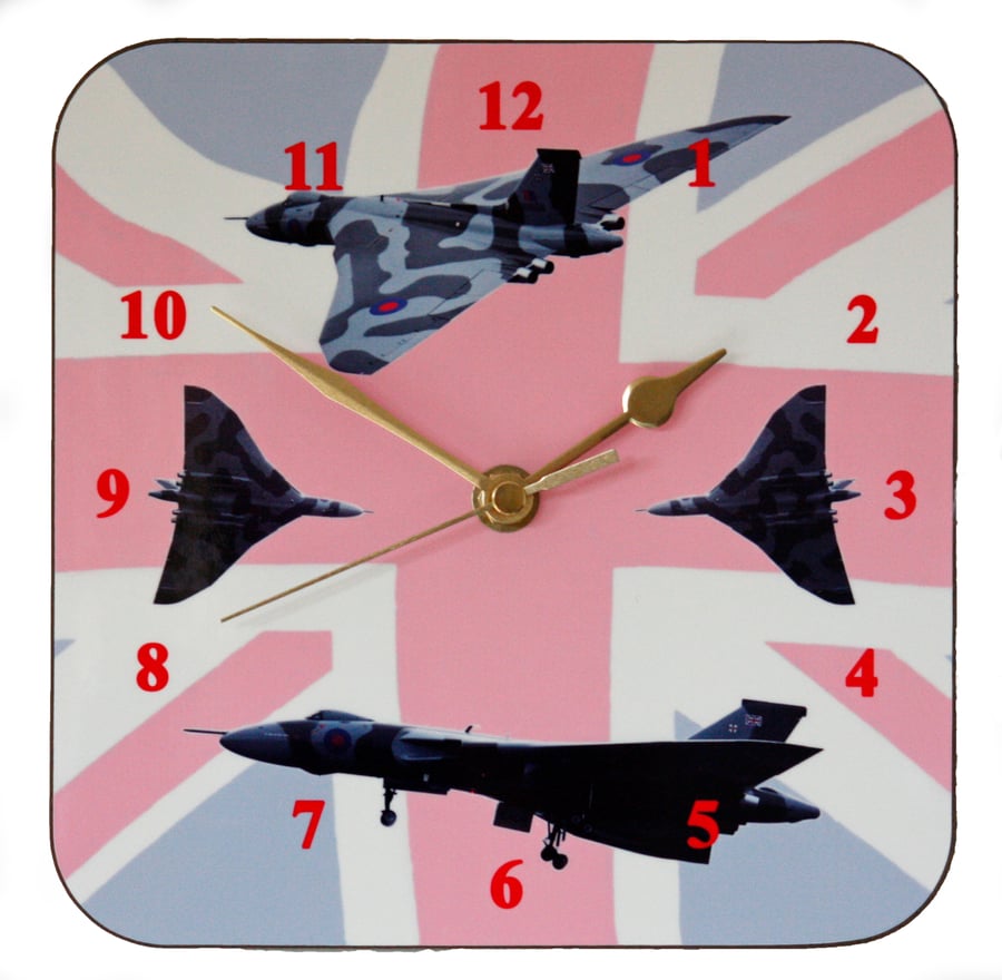 Wall Clock - Vulcan Bomber on a Union Flag - from original photographs