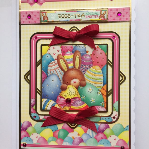Easter Card Have an Eggs-tra Special Easter Cute Bunny 3D Luxury Handmade Card