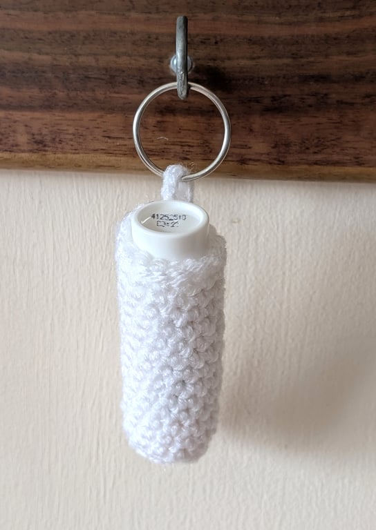 Handmade crochet lipbalm holders used as a keyring - bagcharm - white