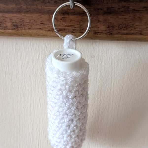Handmade crochet lipbalm holders used as a keyring - bagcharm - white