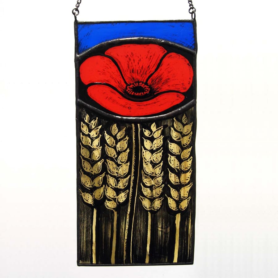 Harvest Poppy Stained Glass Panel