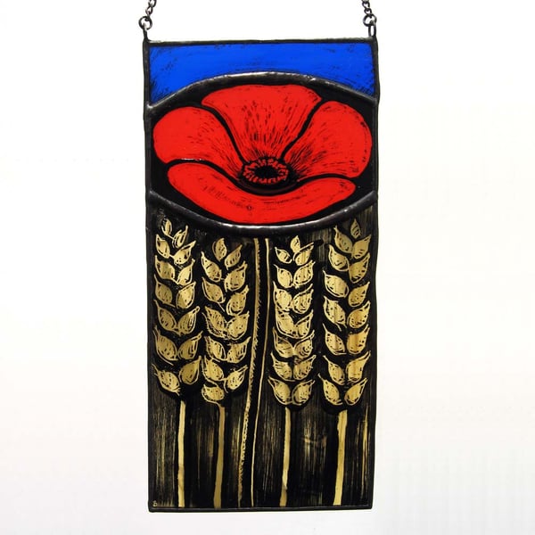 Harvest Poppy Stained Glass Panel