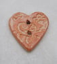 Medium Terracotta Glazed Brocade Texture Heart Shaped Ceramic Button - Image 3