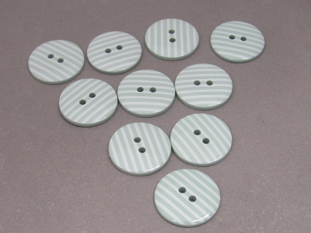 10 Candy Striped Sage Green Buttons