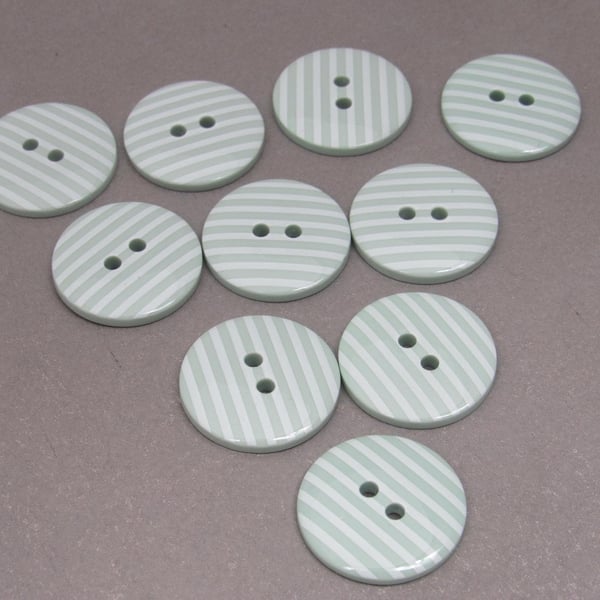10 Candy Striped Sage Green Buttons
