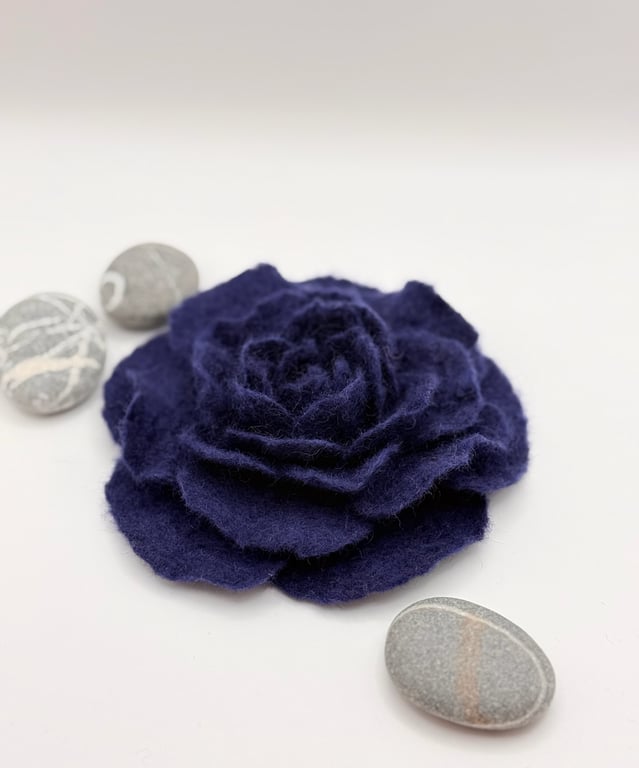 Blue Flower Pin Floral Brooch Handmade Item Merino Wool Jewellery 