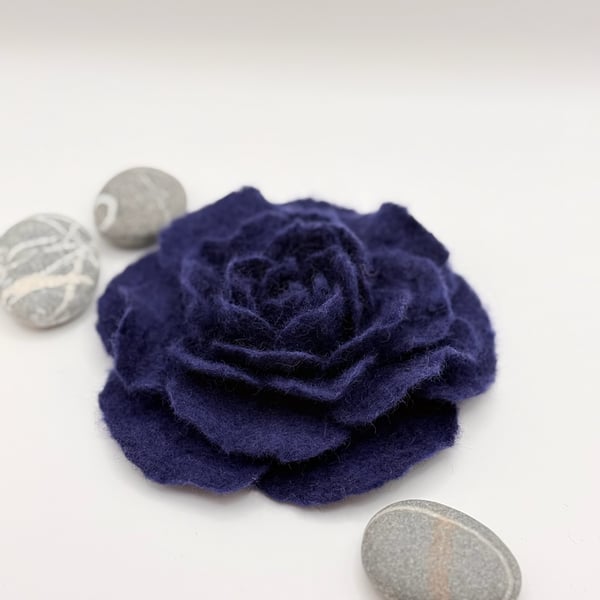 Blue Flower Pin Floral Brooch Handmade Item Merino Wool Jewellery 