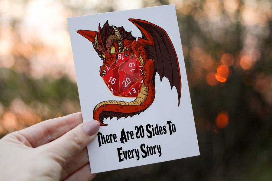Red Dragon 20 Sides Dungeons and Dragons Birthday Card, Card for Gamer