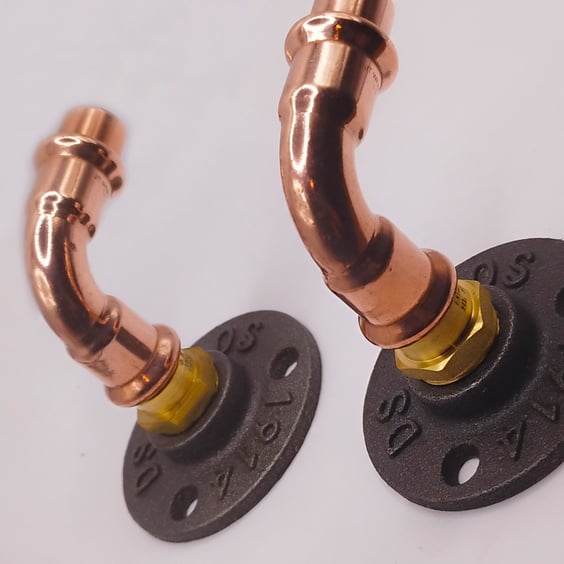 Copper pipe upgraded coat hook hanger x 2 - Handmade- Steampunk Industrial