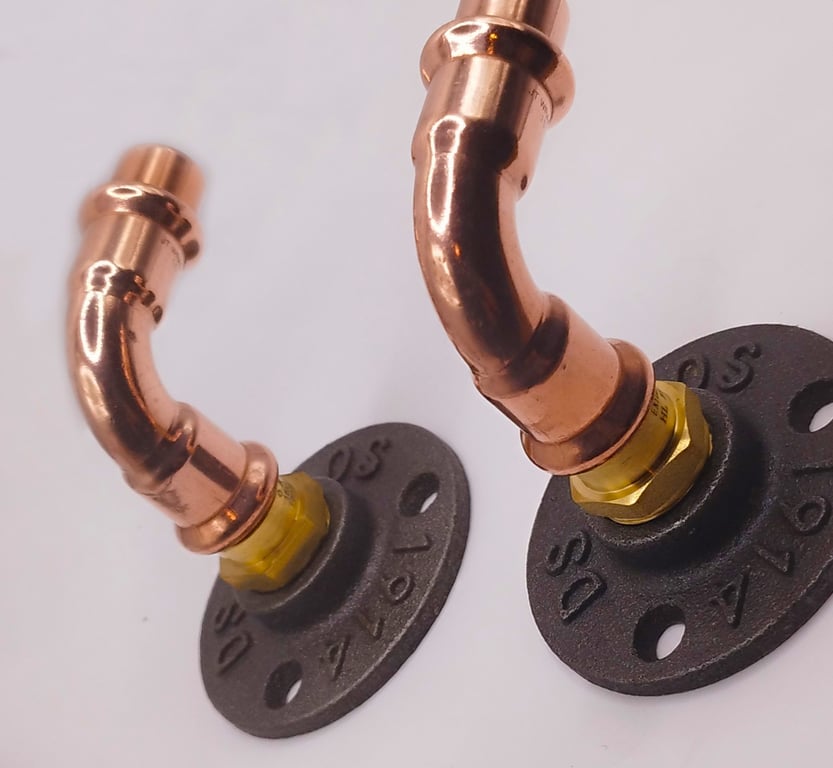 Copper pipe upgraded coat hook hanger x 2 - Handmade- Steampunk Industrial