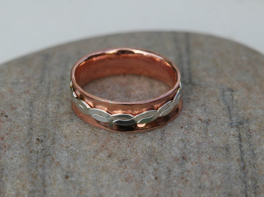Copper and Sterling Silver Double Ring, size P-Q