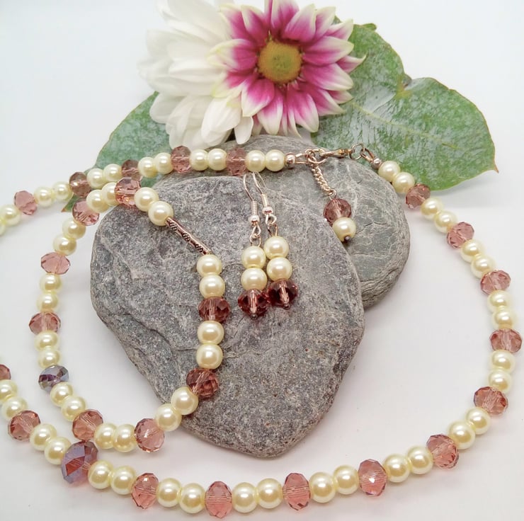 3 Piece Jewellery Set Made With Mauve Crystals Folksy