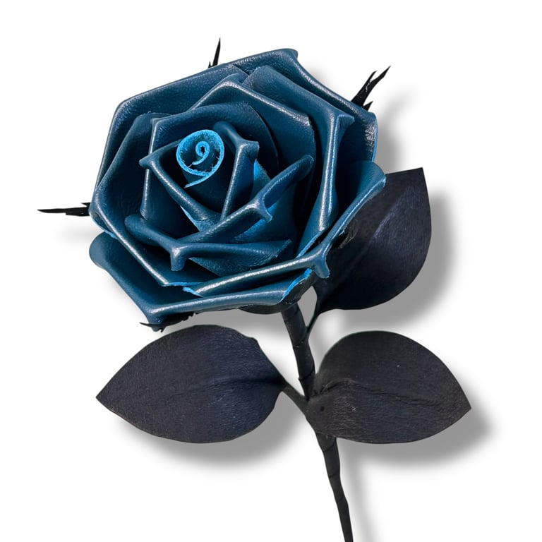 Dark Teal Leather Rose - Unique Gift for Anniversaries & Alternative Décor.
