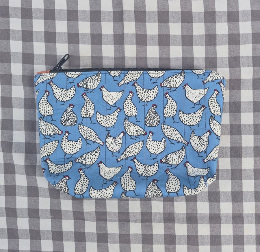 Hand made chicken print zip pouch