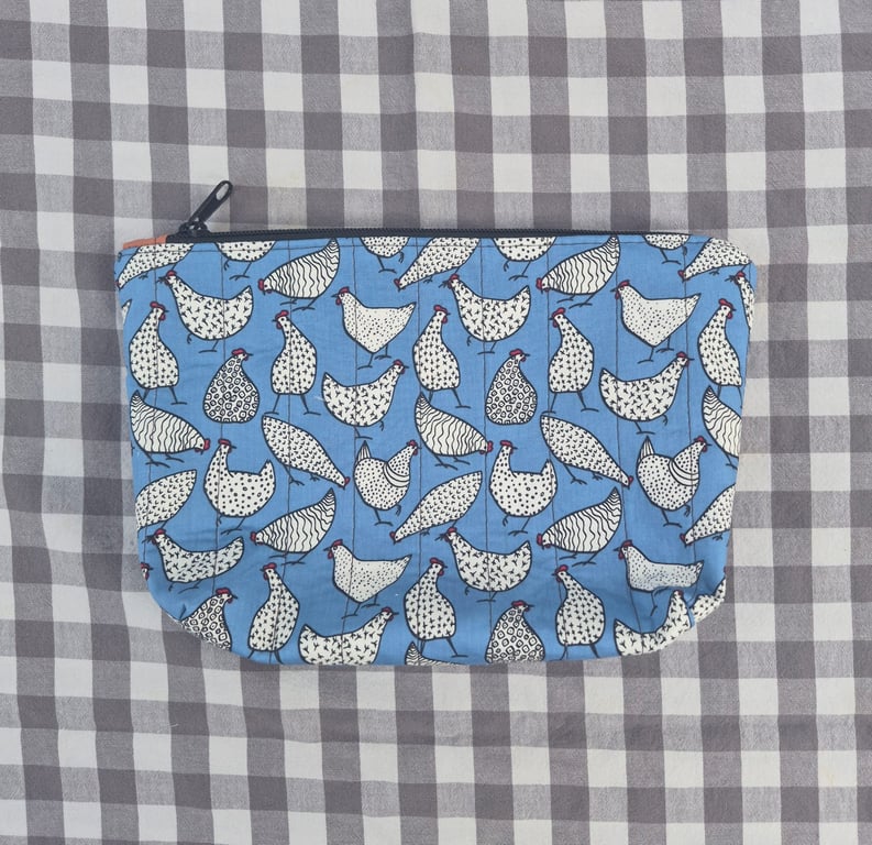 Hand made chicken print zip pouch