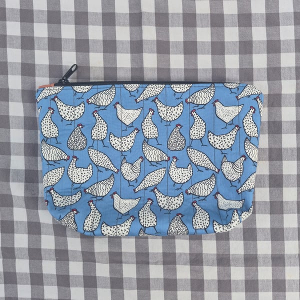 Hand made chicken print zip pouch
