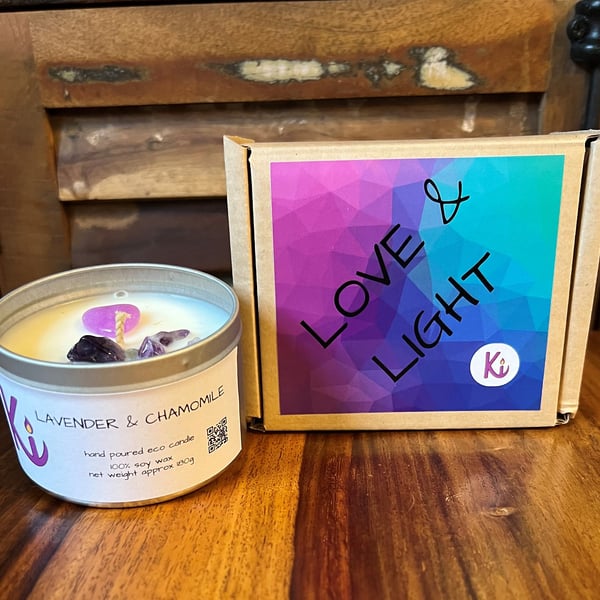 Lavender & Chamomile scented soy candle in a silver tin 