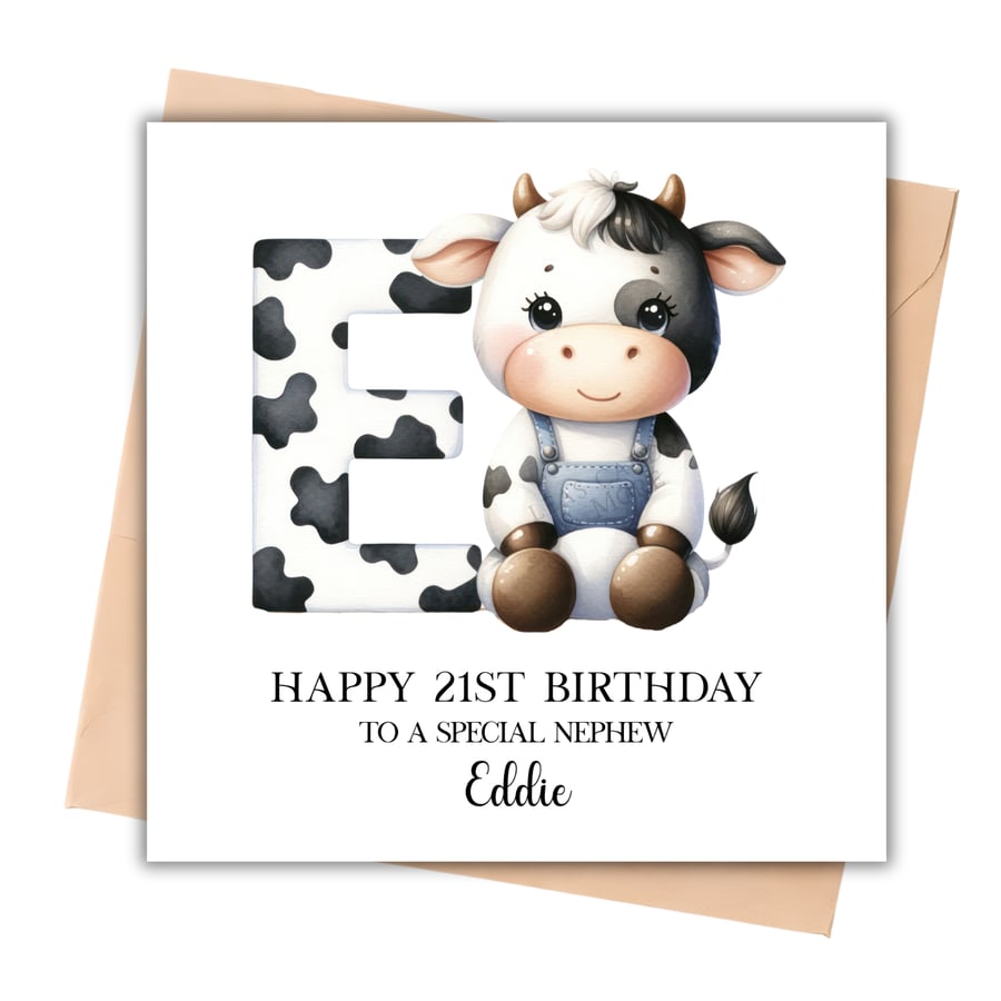 Any Initial - Cow Alphabet Initial Happy Birthday Card