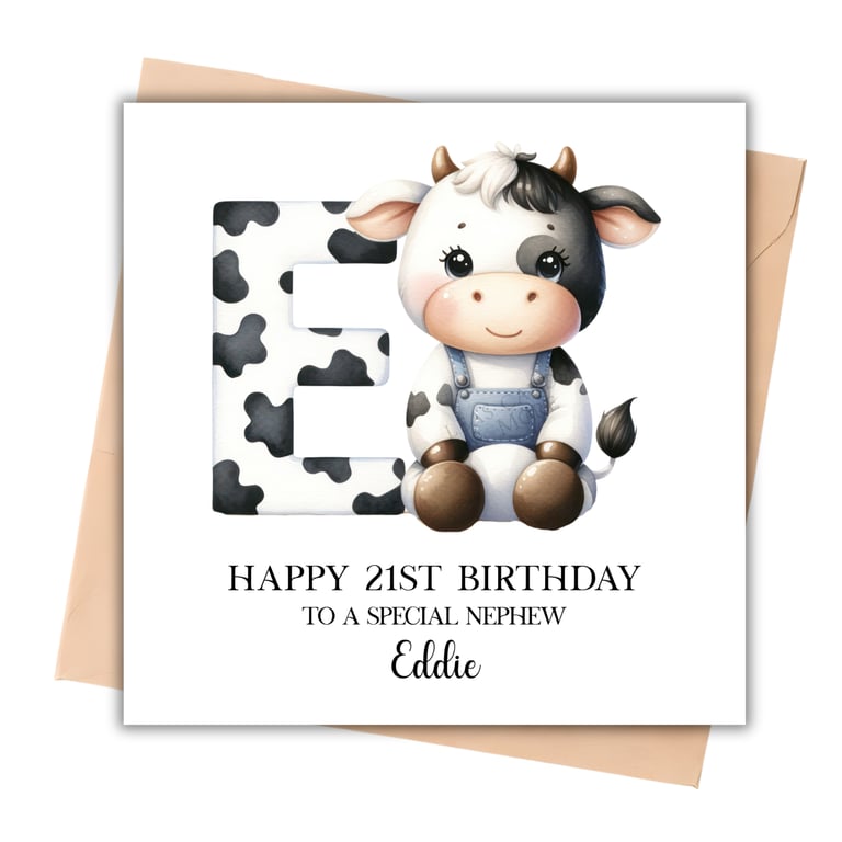 Any Initial - Cow Alphabet Initial Happy Birthday Card