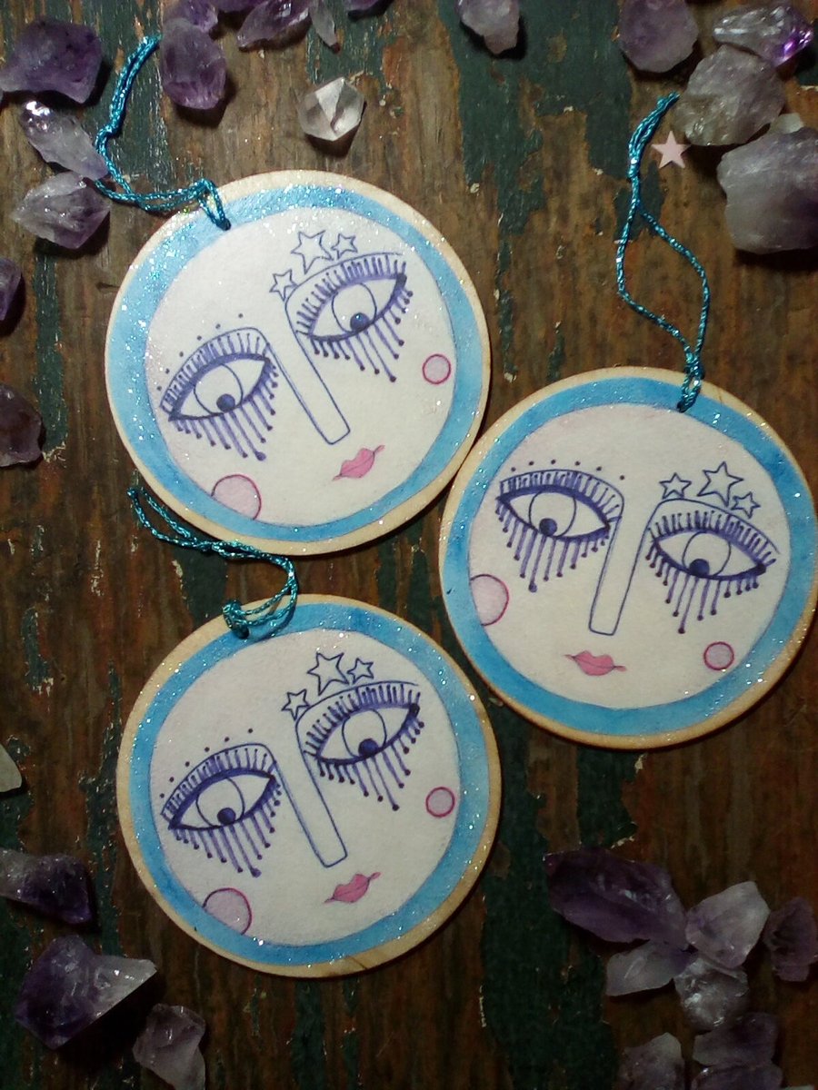 Moon decoration, wooden moon hanging, glittering moon