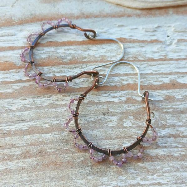 Handmade Copper Hoops with Amethyst Beads