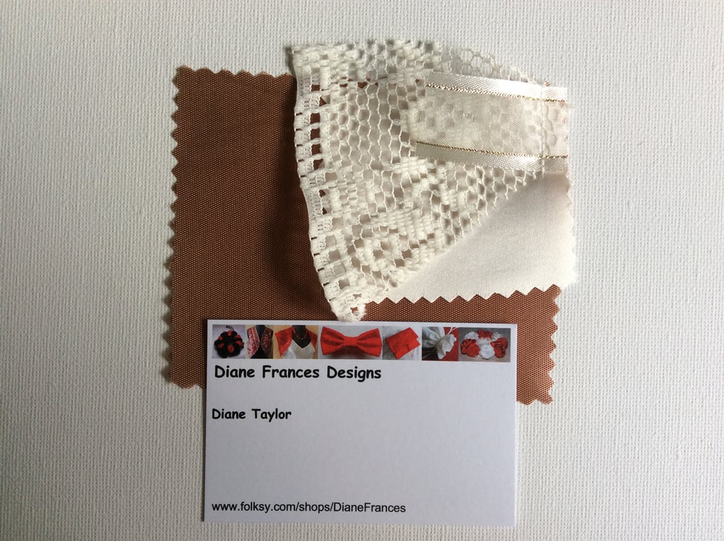 Fabric samples for rose gold and cream bridal bouquet and buttonhole 