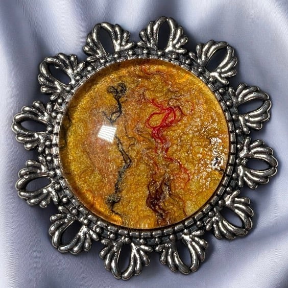 Vintage style brooch, hand made felt with silk fibres, yellow