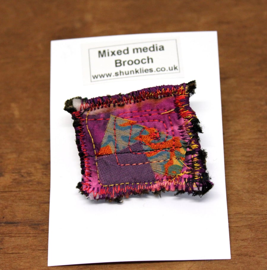 Textile Brooch Silks Embroidery Hand Dyed