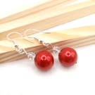 Preciosa Crystal Pearl Earrings-Red Pearl Drop Earrings 