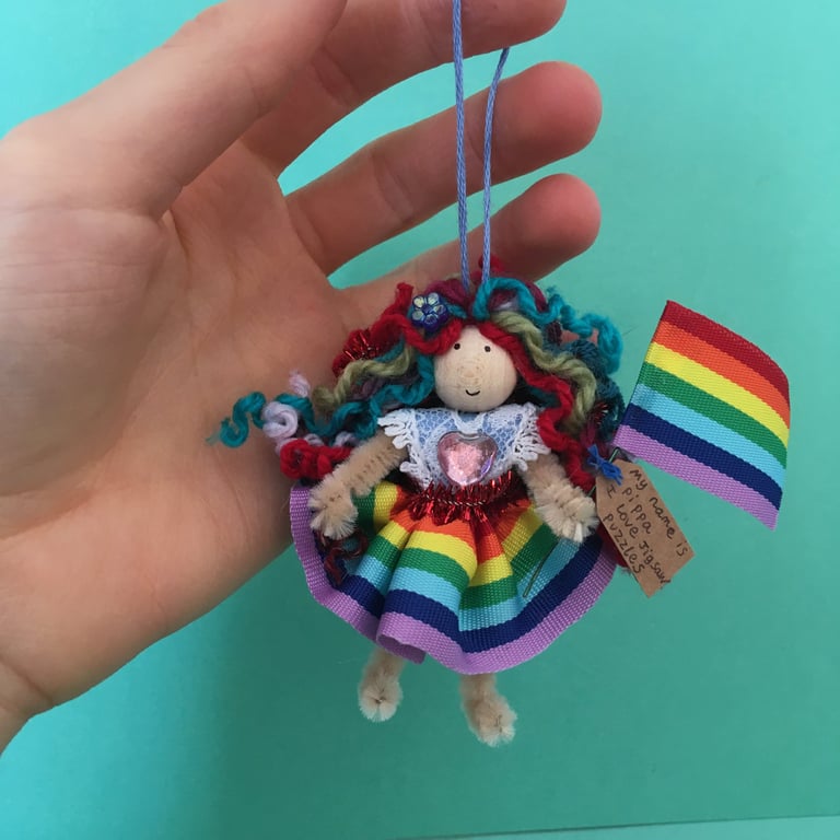 Rainbow Fairy Doll Decoration With Flag, Christmas Tree Hanging Decoration