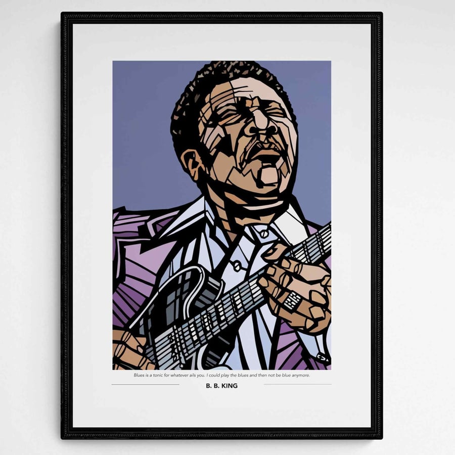 B B KING Print, Option to Add Quote or Song Lyrics, Personalised print, 3 sizes