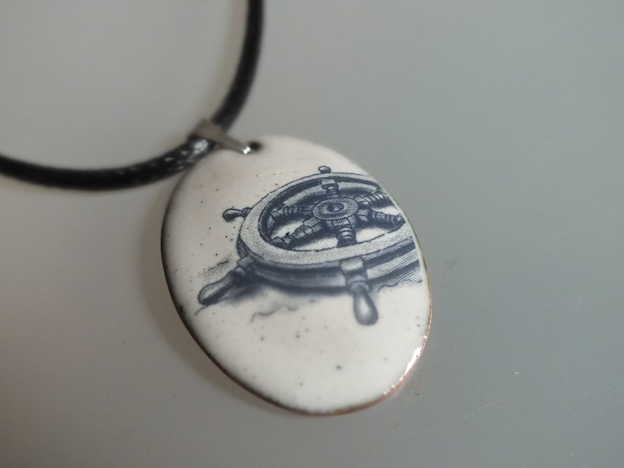 Enamelled Ship's Wheel Pendant