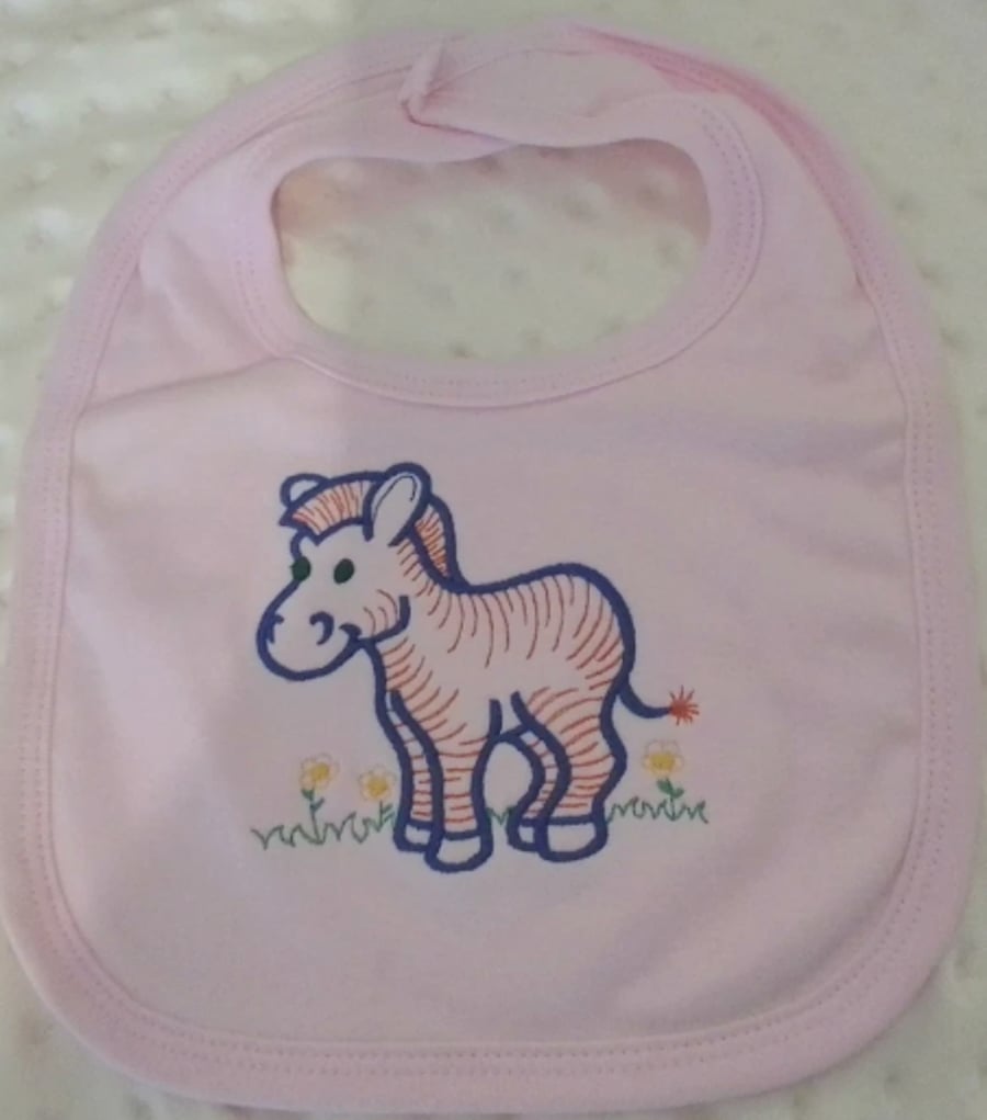 Zoe Zebra Embroidered Bib 
