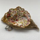 Large hand decorated decoupaged Oyster shell ring dish