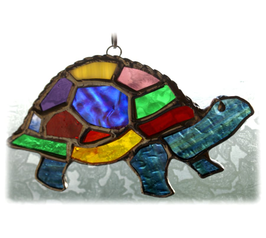 Turtle Suncatcher Stained Glass Handmade Rainbow