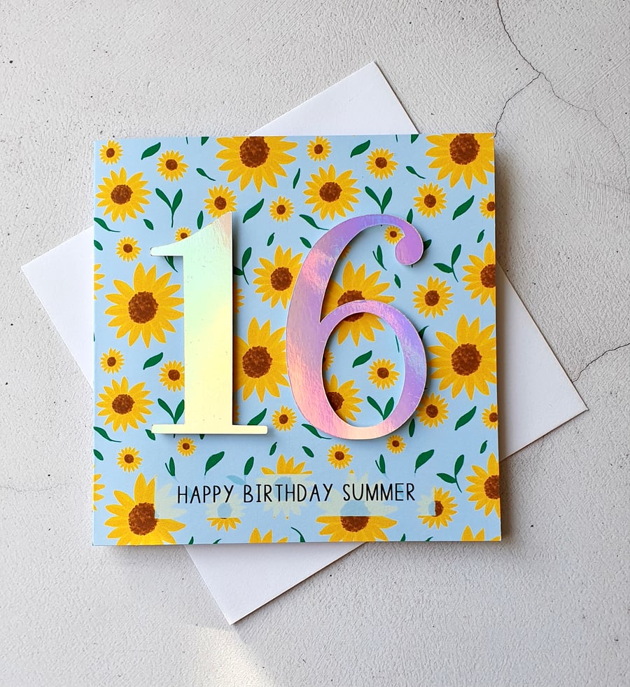 Sunflower Personalised 16th Birthday Card 