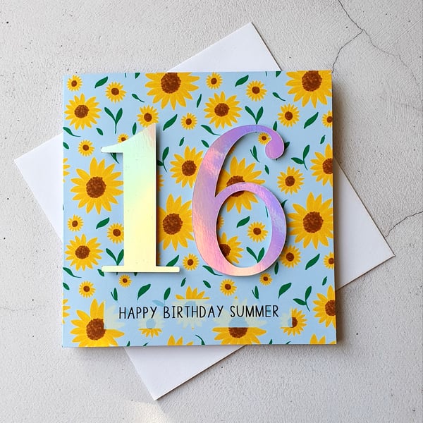 Sunflower Personalised 16th Birthday Card 