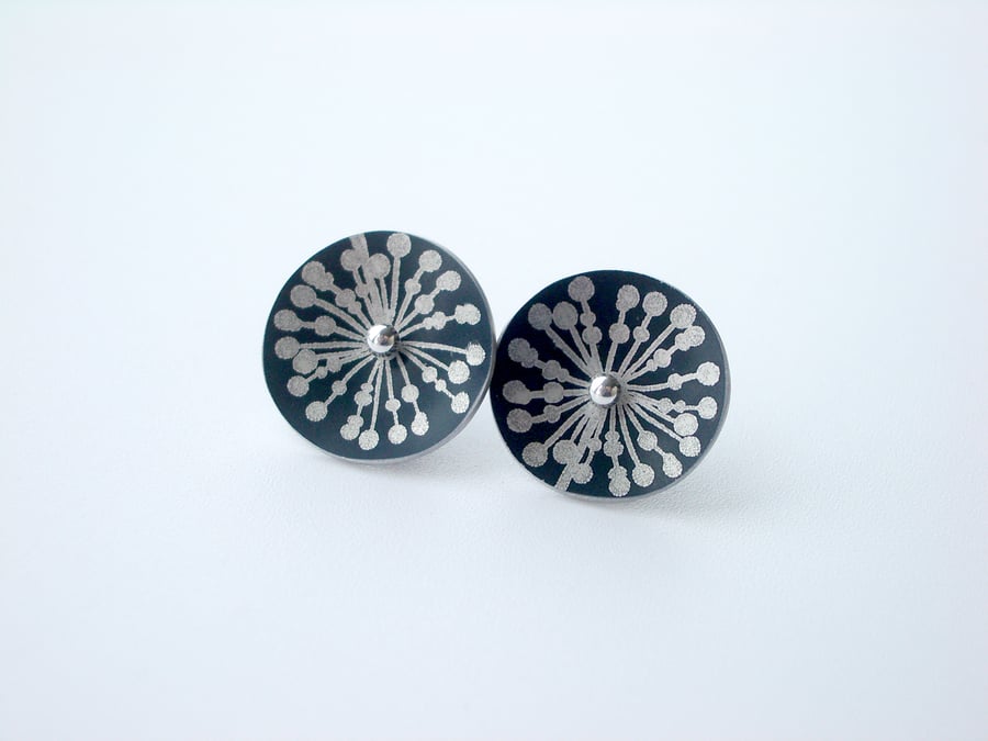 Black and silver circle studs with allium print