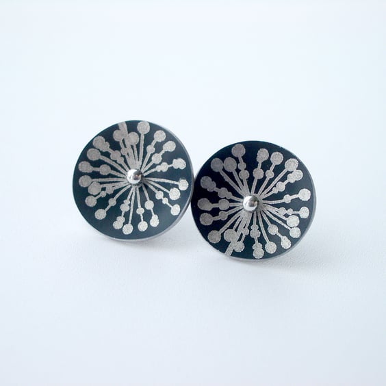 Black and silver circle studs with allium print