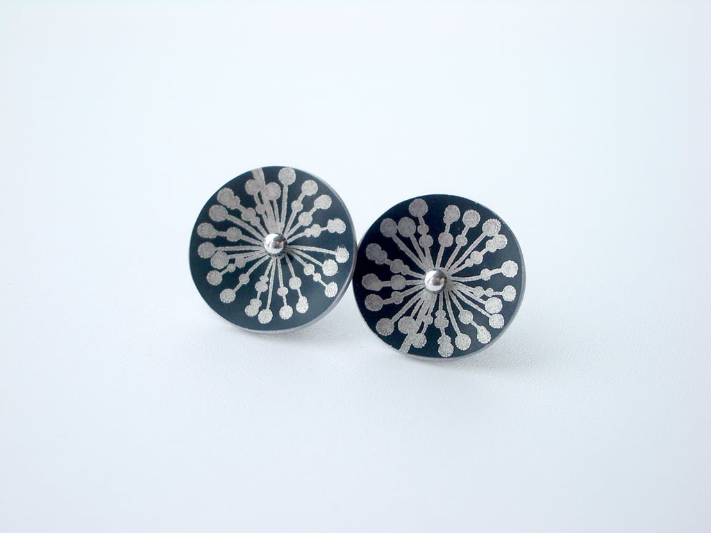 Black and silver circle studs with allium print