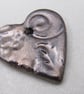 Medium Obsidian Brocade Texture Heart Shaped Ceramic Pendant - Image 2