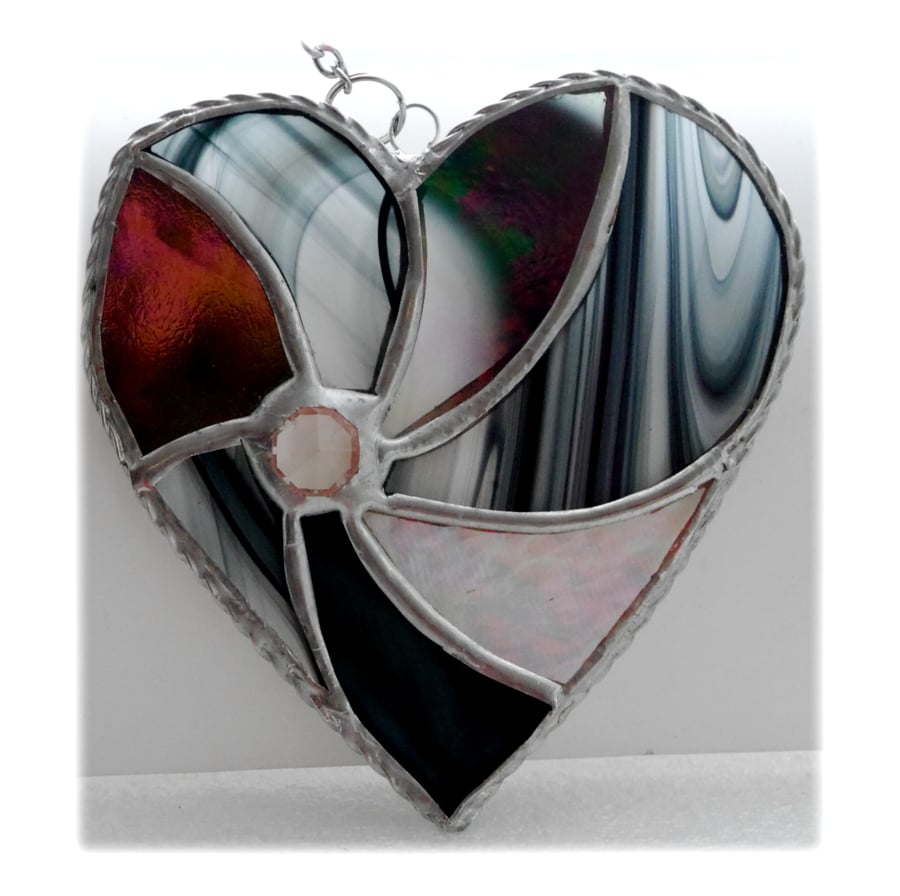 Black Swirl Heart Stained Glass Suncatcher 030