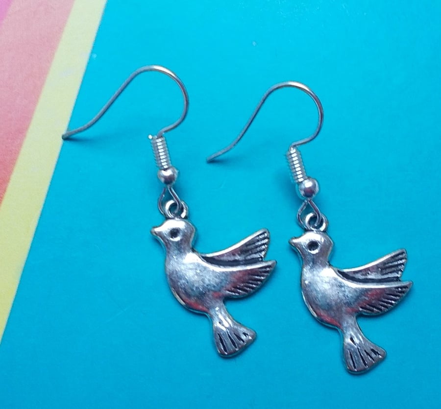 Peaceful Dove Earrings in Tibetan Silver.