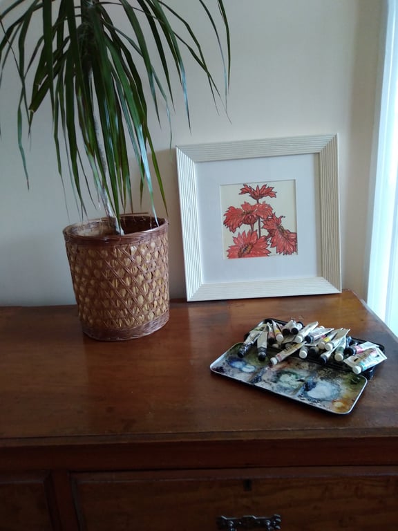 Orange gerbera original watercolour painting on cream background