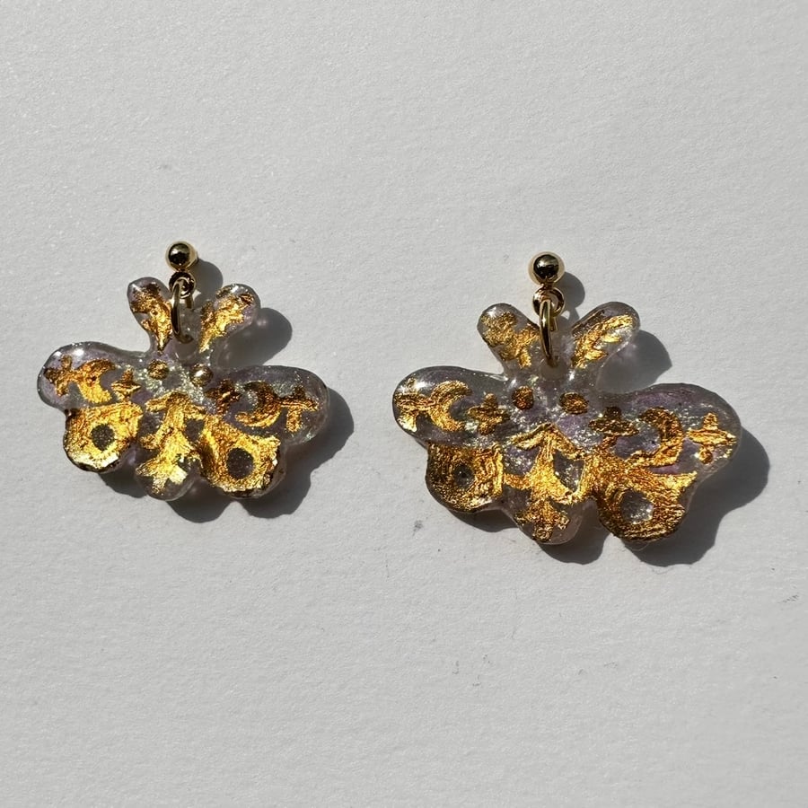 Small Moth Stud Earrings Painted Gold Leaf Kawaii Mori Fairy Kei