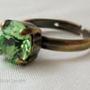 Bronze ring with a Swarovski Peridot crystal